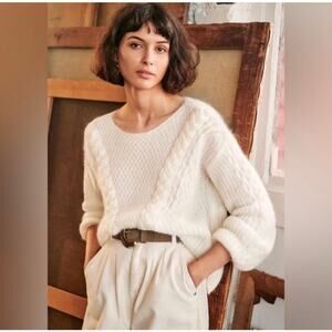 Sezane Philomene Cream Ecru Crew Neck Sweater